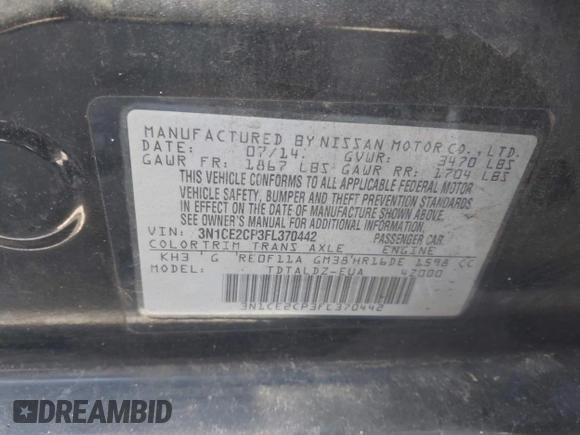 2015 Nissan Note SV with VIN 3N1CE2CP3FL370442, listed as a IAAI auction lot 41884719 with 136,693 mi miles and . Bid and sale history available at DreamBid. Image 9.