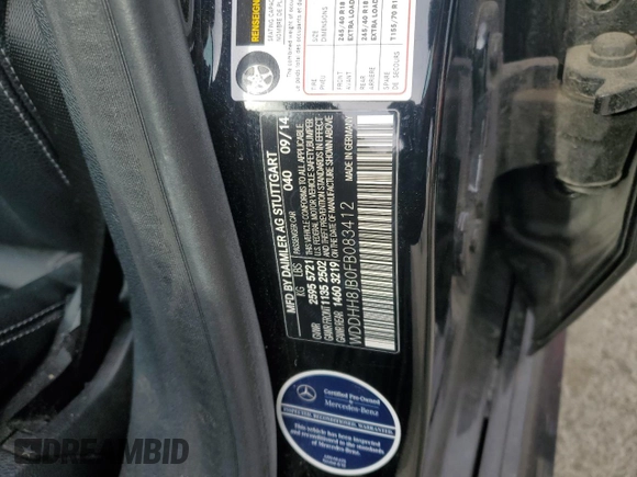 2015 Mercedes-Benz E 350 Luxury with VIN WDDHH8JB0FB083412, listed as a Copart auction lot 52053855 with 117,040 mi miles and Salvage title. Bid and sale history available at DreamBid. Image 12.