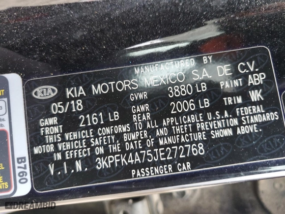 2018 Kia Forte LX with VIN 3KPFK4A75JE272768, listed as a Copart auction lot 47466285 with 100,160 mi miles and Salvage Title. Bid and sale history available at carsss.com. Image 12.