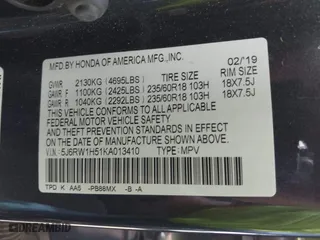 2019 Honda CR-V EX with VIN 5J6RW1H51KA013410, listed as a IAAI auction lot 41896830 with 119,099 mi miles. Bid and sale history available at carsss.com. Image 9.