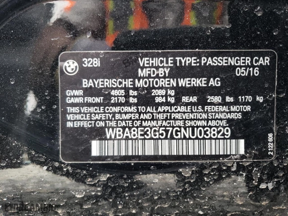 2016 BMW 3 Series 328i xDrive with VIN WBA8E3G57GNU03829, listed as a Copart auction lot 50737975 with 94,365 mi miles and Salvage Title. Bid and sale history available at carsss.com. Image 12.