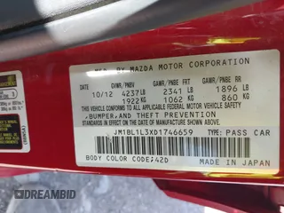 2013 Mazda 3 Mazdaspeed3 Touring with VIN JM1BL1L3XD1746659, listed as a IAAI auction lot 41945312 with 135,612 mi miles and . Bid and sale history available at DreamBid. Image 9.