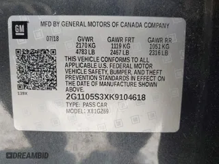 2019 Chevrolet Impala Premier with VIN 2G1105S3XK9104618, listed as a IAAI auction lot 42084237 with 178,748 mi miles. Bid and sale history available at carsss.com. Image 9.