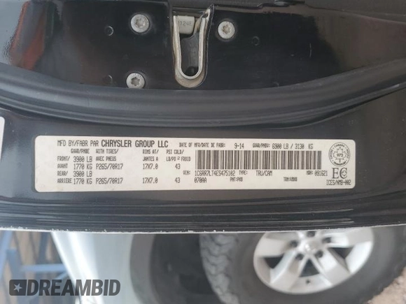 2014 Ram 1500 Big Horn z VIN 1C6RR7LT4ES475102, wystawiony jako Copart lot #58693015 z przebiegiem 128 829 mil mil oraz Szkoda całkowita • Salvage title. Historia ofert i sprzedaży dostępna na DreamBid. Obrazek 12.