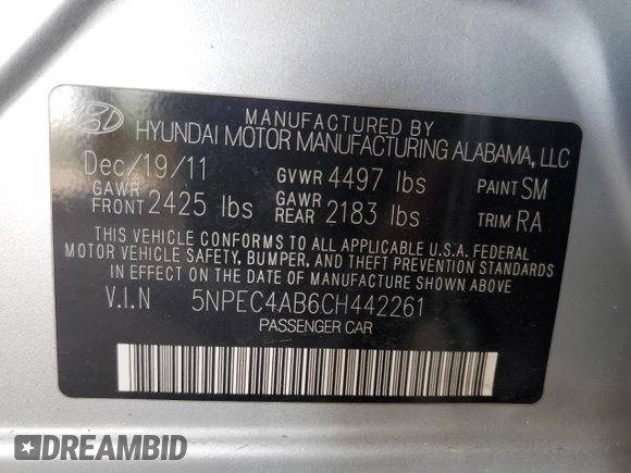 2012 Hyundai Sonata Limited z VIN 5NPEC4AB6CH442261, wystawiony jako Copart lot #59189555 z przebiegiem 204 879 mil mil oraz Szkoda całkowita • Salvage title. Historia ofert i sprzedaży dostępna na DreamBid. Obrazek 13.