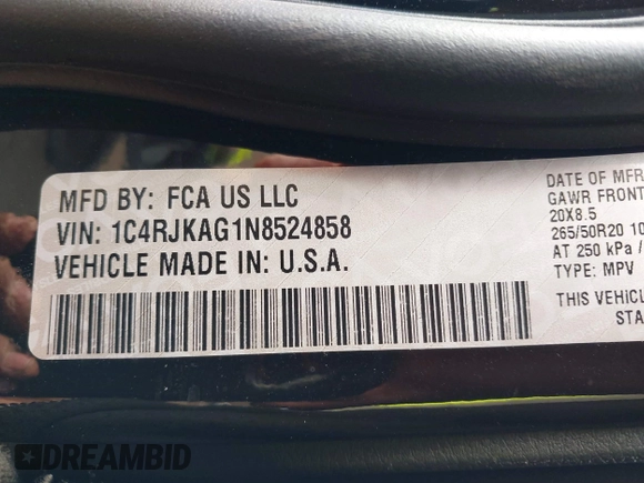 2022 Jeep Grand Cherokee Altitude z VIN 1C4RJKAG1N8524858, wystawiony jako IAAI lot #40883507 z przebiegiem 19 703 mil mil oraz . Historia ofert i sprzedaży dostępna na DreamBid. Obrazek 9.