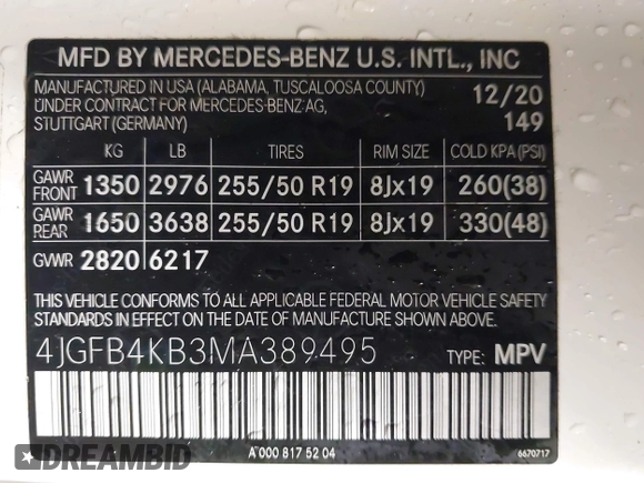 2021 Mercedes-Benz GLE 350 with VIN 4JGFB4KB3MA389495, listed as a IAAI auction lot 41717074 with 26,051 mi miles and . Bid and sale history available at DreamBid. Image 9.