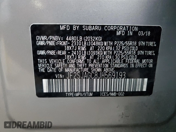 2018 Subaru Forester Premium with VIN JF2SJAGC8JH569193, listed as a Copart auction lot 70964632 with 90,444 mi miles and . Bid and sale history available at DreamBid. Image 14.