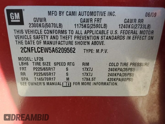 2010 Chevrolet Equinox LS with VIN 2CNFLCEW5A6209562, listed as a Copart auction lot 47591735 with 138,523 mi miles and Clean Title. Bid and sale history available at carsss.com. Image 14.