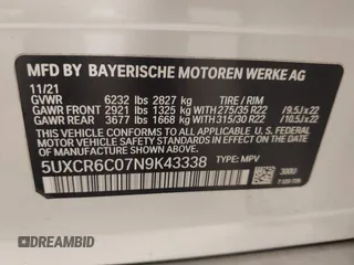 2022 BMW X5 xDrive40i with VIN 5UXCR6C07N9K43338, listed as a IAAI auction lot 42484107 with 42,899 mi miles and . Bid and sale history available at DreamBid. Image 9.