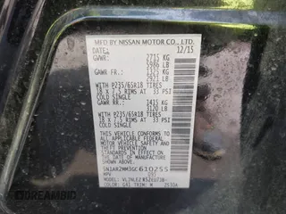 2016 Nissan Pathfinder Platinum with VIN 5N1AR2MM3GC610255, listed as a IAAI auction lot 42431509 with 118,167 mi miles and . Bid and sale history available at DreamBid. Image 9.