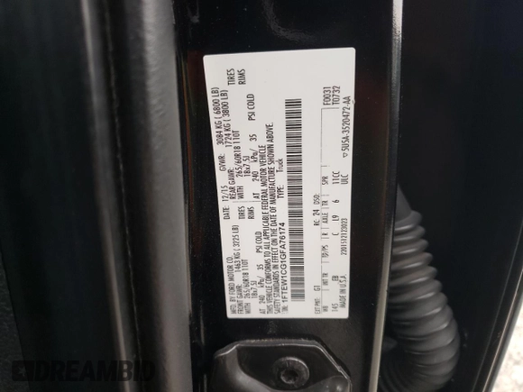 2016 Ford F-150 XL with VIN 1FTEW1CG1GFA76174, listed as a Copart auction lot 47756385 with 111,914 mi miles and Salvage Title. Bid and sale history available at DreamBid. Image 12.