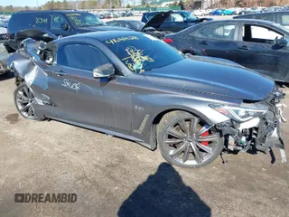 2018 Infiniti Q60 RED SPORT 400 with VIN JN1FV7EL5JM630195, listed as a IAAI auction lot 41687628 with 55,168 mi miles. Bid and sale history available at carsss.com. Image 1.