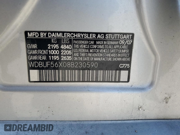 2008 Mercedes-Benz E 350 Luxury z VIN WDBUF56X08B230590, wystawiony jako Copart lot #58949345 z przebiegiem 179 449 mil mil oraz Szkoda całkowita • Salvage title. Historia ofert i sprzedaży dostępna na DreamBid. Obrazek 12.