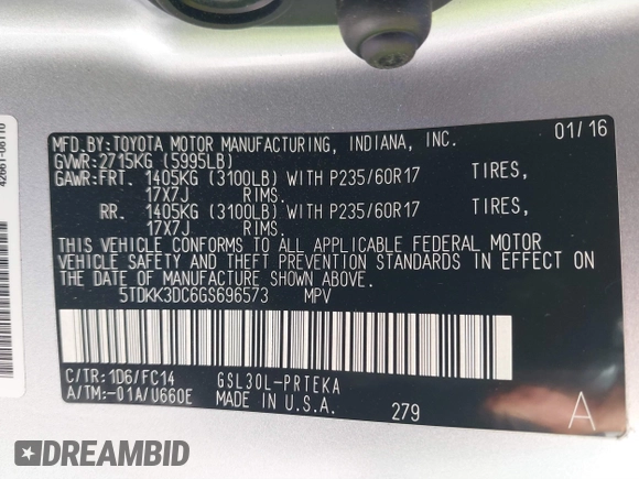 2016 Toyota Sienna LE AAS with VIN 5TDKK3DC6GS696573, listed as a IAAI auction lot 41662041 with 75,363 mi miles. Bid and sale history available at carsss.com. Image 9.