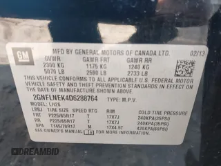 2013 Chevrolet Equinox LT with VIN 2GNFLNEK4D6288764, listed as a IAAI auction lot 41669342 with 214,024 mi miles. Bid and sale history available at carsss.com. Image 9.