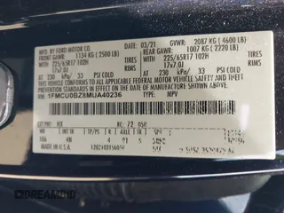2021 Ford Escape SE Hybrid with VIN 1FMCU0BZ8MUA40236, listed as a IAAI auction lot 42237763 with 84,119 mi miles and . Bid and sale history available at DreamBid. Image 9.