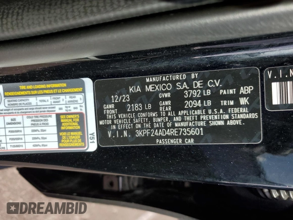 2024 Kia Forte LXS with VIN 3KPF24AD4RE735601, listed as a Copart auction lot 47137625 with 31,780 mi miles and Salvage Title. Bid and sale history available at carsss.com. Image 10.