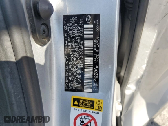 2015 Lexus CT 200h with VIN JTHKD5BH4F2244694, listed as a Copart auction lot 54236155 with 164,562 mi miles and Salvage title. Bid and sale history available at DreamBid. Image 12.
