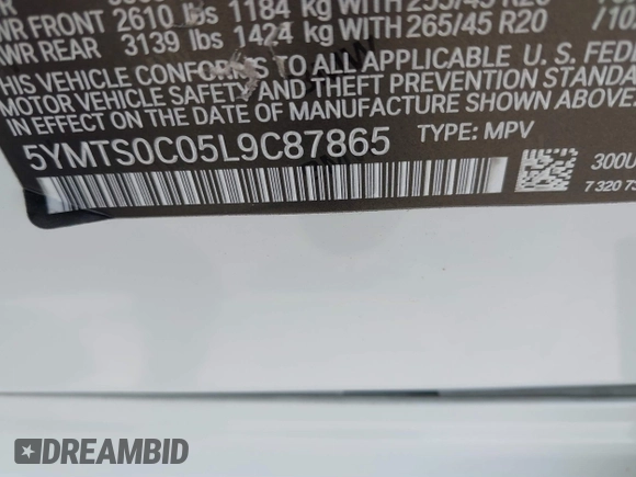 2020 BMW X3 M with VIN 5YMTS0C05L9C87865, listed as a IAAI auction lot 42526886 with 41,496 mi miles and . Bid and sale history available at DreamBid. Image 9.