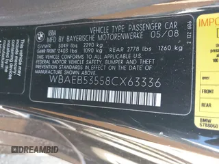2008 BMW 6 Series 650i with VIN WBAEB53558CX63336, listed as a IAAI auction lot 41780773 with 169,556 mi miles. Bid and sale history available at carsss.com. Image 9.