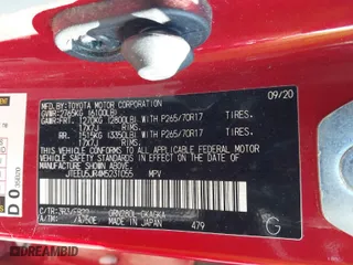 2021 Toyota 4Runner SR5 with VIN JTEEU5JR4M5231055, listed as a IAAI auction lot 41584951 with 95,389 mi miles. Bid and sale history available at carsss.com. Image 9.