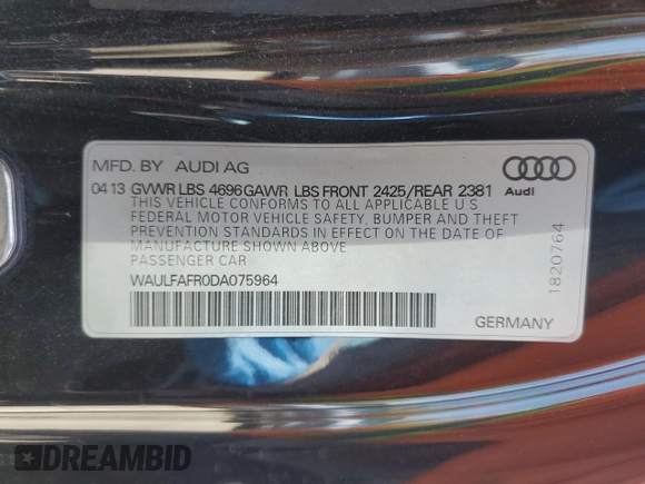2013 Audi A5 Premium Plus z VIN WAULFAFR0DA075964, wystawiony jako Copart lot #59235915 z przebiegiem 97 553 mil mil oraz Szkoda całkowita • Salvage title. Historia ofert i sprzedaży dostępna na DreamBid. Obrazek 12.