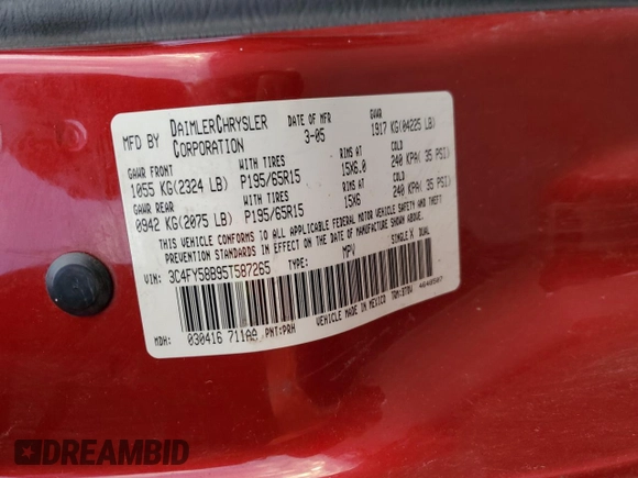 2005 Chrysler PT Cruiser Touring with VIN 3C4FY58B95T587265, listed as a Copart auction lot 81228054 with 87,952 mi miles and Salvage Title. Bid and sale history available at DreamBid. Image 13.
