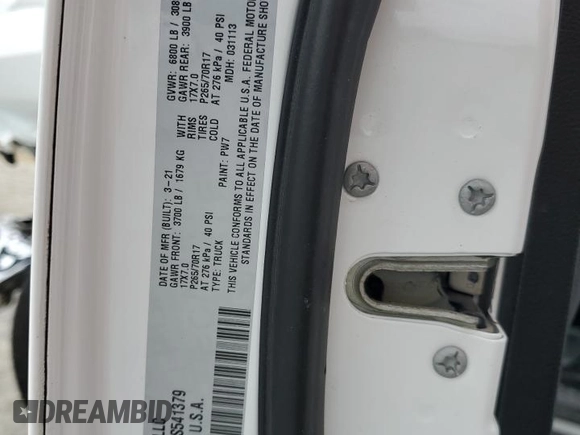 2021 Ram 1500 Tradesman with VIN 1C6RR6FG6MS541379, listed as a Copart auction lot 56407164 with 62,930 mi miles and Salvage title. Bid and sale history available at DreamBid. Image 12.