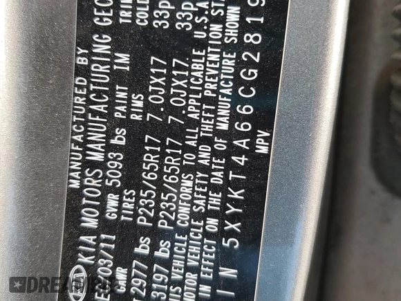 2012 Kia Sorento LX with VIN 5XYKT4A66CG281987, listed as a Copart auction lot 50423135 with Not Provided miles and Clean Title. Bid and sale history available at DreamBid. Image 13.