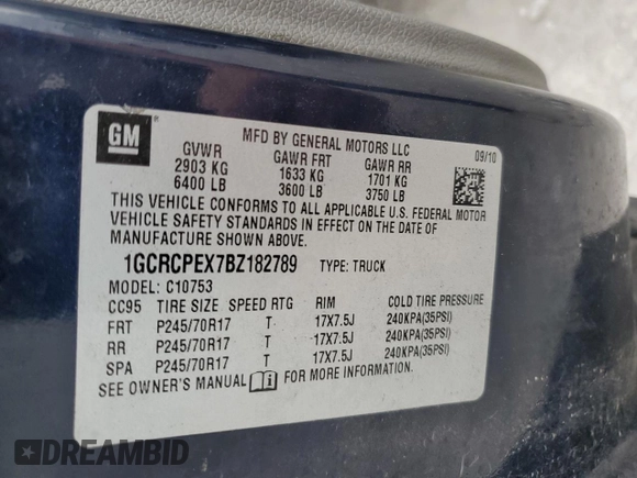 2011 Chevrolet Silverado 1500 Work Truck with VIN 1GCRCPEX7BZ182789, listed as a Copart auction lot 50601005 with 173,159 mi miles and Non Repairable. Bid and sale history available at DreamBid. Image 12.