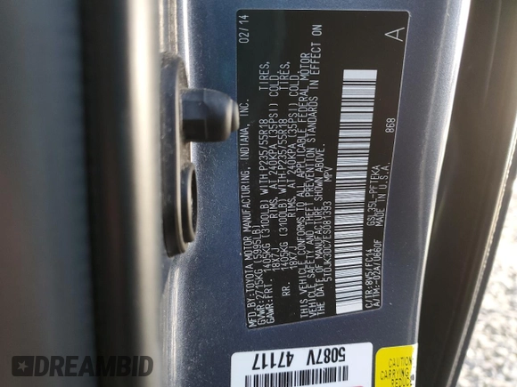 2014 Toyota Sienna LE with VIN 5TDJK3DC7ES081393, listed as a Copart auction lot 46713665 with 184,986 mi miles and Clean Title. Bid and sale history available at DreamBid. Image 13.