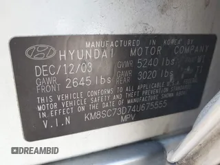 2004 Hyundai Santa Fe GLS with VIN KM8SC73D74U675555, listed as a IAAI auction lot 42021978 with 198,778 mi miles. Bid and sale history available at carsss.com. Image 9.