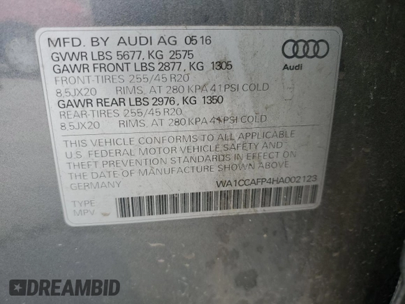 2017 Audi SQ5 Premium Plus z VIN WA1CCAFP4HA002123, wystawiony jako Copart lot #59167535 z przebiegiem 113 321 mil mil oraz Szkoda całkowita • Salvage title. Historia ofert i sprzedaży dostępna na DreamBid. Obrazek 13.