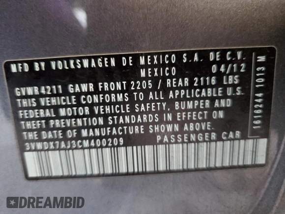 2012 Volkswagen Jetta SE z VIN 3VWDX7AJ3CM400209, wystawiony jako Copart lot #50618355 z przebiegiem 125 167 mil mil oraz Szkoda całkowita • Salvage title. Historia ofert i sprzedaży dostępna na DreamBid. Obrazek 14.