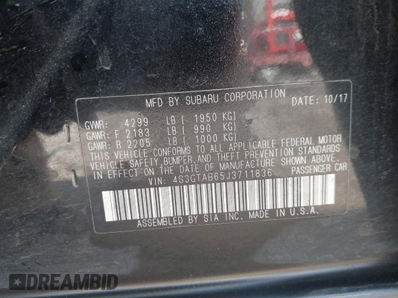 2018 Subaru Impreza Premium с VIN 4S3GTAB65J3711836, выставлен на аукционе IAAI как лот 42077781 с пробегом 99 224 миль миль и . История ставок и продаж доступна на DreamBid. Изображение 9.
