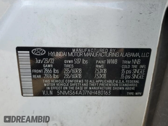 2022 Hyundai Santa Fe XRT z VIN 5NMS64AJ7NH480163, wystawiony jako Copart lot #46302545 z przebiegiem 92 685 mil mil oraz Szkoda całkowita • Salvage title. Historia ofert i sprzedaży dostępna na DreamBid. Obrazek 14.