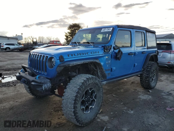 2022 Jeep Wrangler Unlimited Rubicon with VIN 1C4JJXR68NW190233, listed as a Copart auction lot 43017565 with 58,032 mi miles and Salvage title. Bid and sale history available at DreamBid. Image 1.