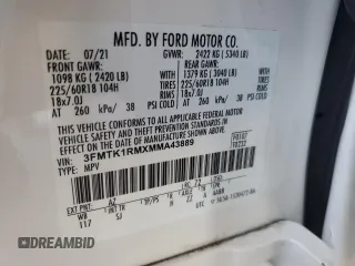 2021 Ford Mustang Mach-E Select with VIN 3FMTK1RMXMMA43889, listed as a Copart auction lot 58874515 with 80,212 mi miles and Salvage title. Bid and sale history available at DreamBid. Image 12.