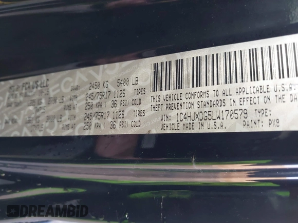 2020 Jeep Wrangler Unlimited Sport S with VIN 1C4HJXDG5LW170579, listed as a IAAI auction lot 41429548 with Not provided miles and . Bid and sale history available at DreamBid. Image 9.