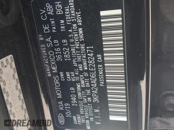 2020 Kia Rio LX with VIN 3KPA24AD6LE282471, listed as a Copart auction lot 77480084 with 59,218 mi miles and Salvage Title. Bid and sale history available at carsss.com. Image 12.