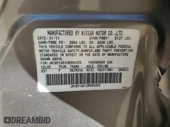 2012 Infiniti M37 with VIN JN1BY1AR1CM390255, listed as a Copart auction lot 72612194 with 151,860 mi miles and Salvage Title. Bid and sale history available at carsss.com. Image 12.