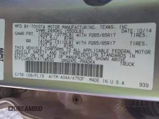 2015 Toyota Tacoma with VIN 5TFLU4EN7FX118530, listed as a IAAI auction lot 41638608 with 116,143 mi miles and . Bid and sale history available at DreamBid. Image 9.