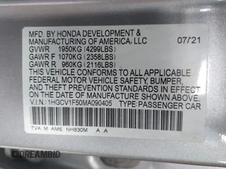 2021 Honda Accord EX-L с VIN 1HGCV1F50MA090405, выставлен на аукционе IAAI как лот 42199296 с пробегом 44 269 миль миль и . История ставок и продаж доступна на DreamBid. Изображение 9.