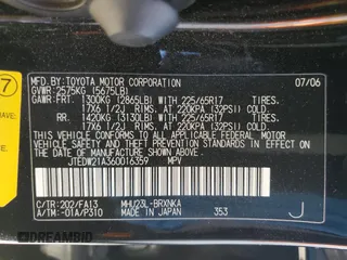 2006 Toyota Highlander Hybrid with VIN JTEDW21A360016359, listed as a Copart auction lot 68872664 with 195,906 mi miles and Salvage Title. Bid and sale history available at carsss.com. Image 12.
