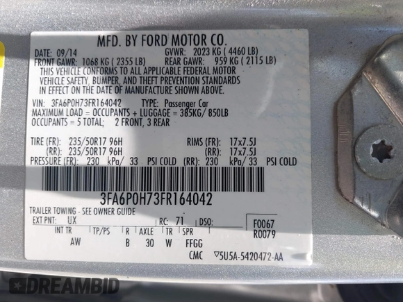 2015 Ford Fusion SE с VIN 3FA6P0H73FR164042, выставлен на аукционе IAAI как лот 42570374 с пробегом 134 644 миль миль и . История ставок и продаж доступна на DreamBid. Изображение 9.