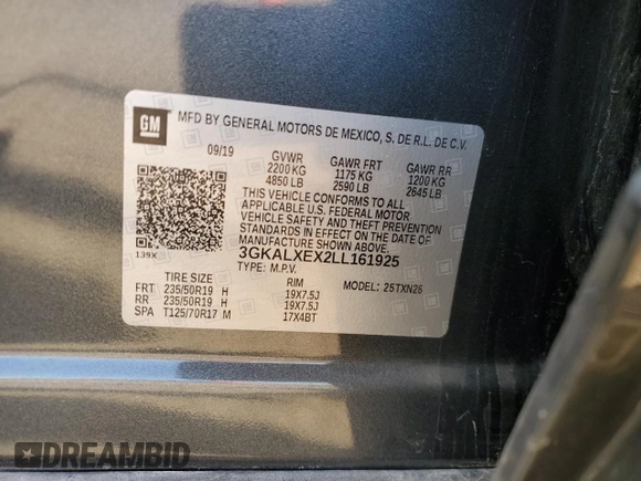 2020 GMC Terrain Denali z VIN 3GKALXEX2LL161925, wystawiony jako Copart lot #57095335 z przebiegiem 114 726 mil mil oraz Szkoda całkowita • Salvage title. Historia ofert i sprzedaży dostępna na DreamBid. Obrazek 13.