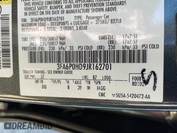 2018 Ford Fusion SE with VIN 3FA6P0HD9JR162701, listed as a Copart auction lot 41845814 with 160,219 mi miles. Bid and sale history available at carsss.com. Image 10.