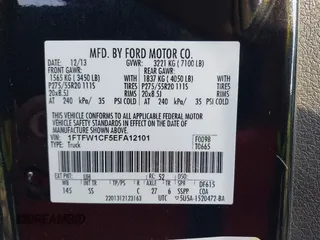 2014 Ford F-150 XL with VIN 1FTFW1CF5EFA12101, listed as a IAAI auction lot 41938641 with 120,693 mi miles. Bid and sale history available at carsss.com. Image 9.