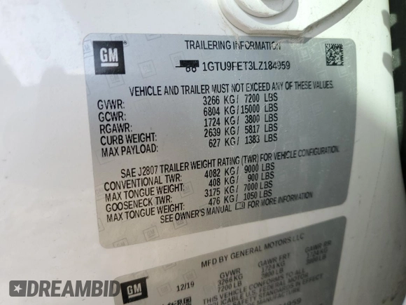 2020 GMC Sierra 1500 Denali z VIN 1GTU9FET3LZ184959, wystawiony jako Copart lot #48869185 z przebiegiem 112 216 mil mil oraz Szkoda całkowita • Salvage title. Historia ofert i sprzedaży dostępna na DreamBid. Obrazek 12.
